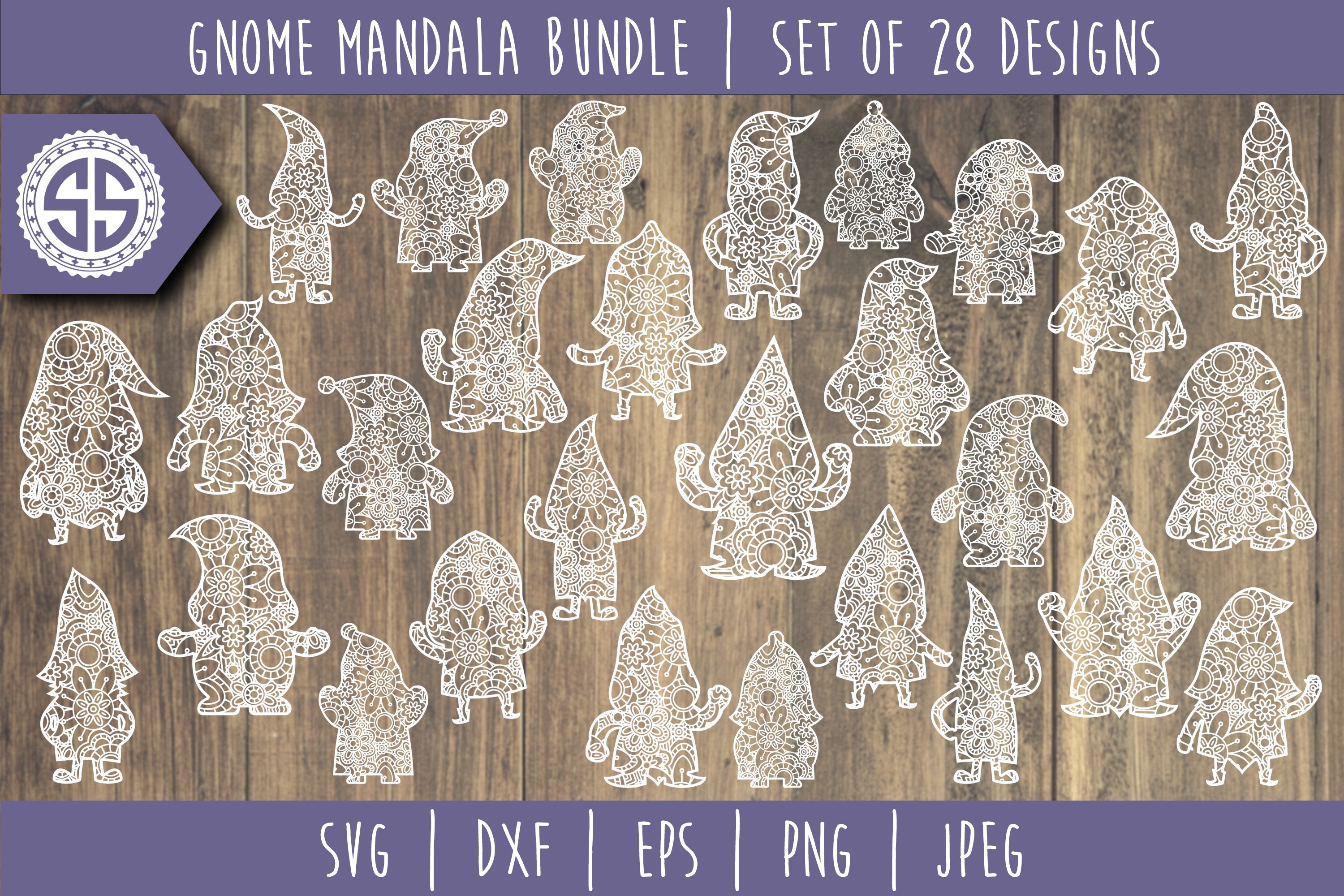 Gnome Mandala Zentangle Mini Bundle Set of 28 - SVG