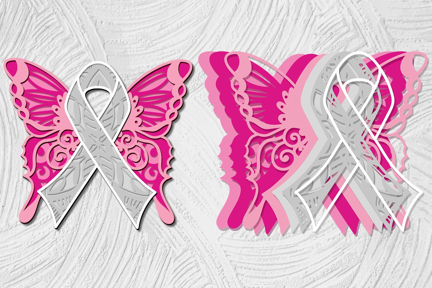 3D Pink Ribbons Layered bundle of 5 designs Breast Cancer 3