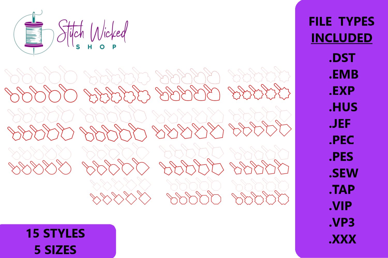 Key Fob ITH Set of Embroidery Designs 15 Styles 5 Sizes