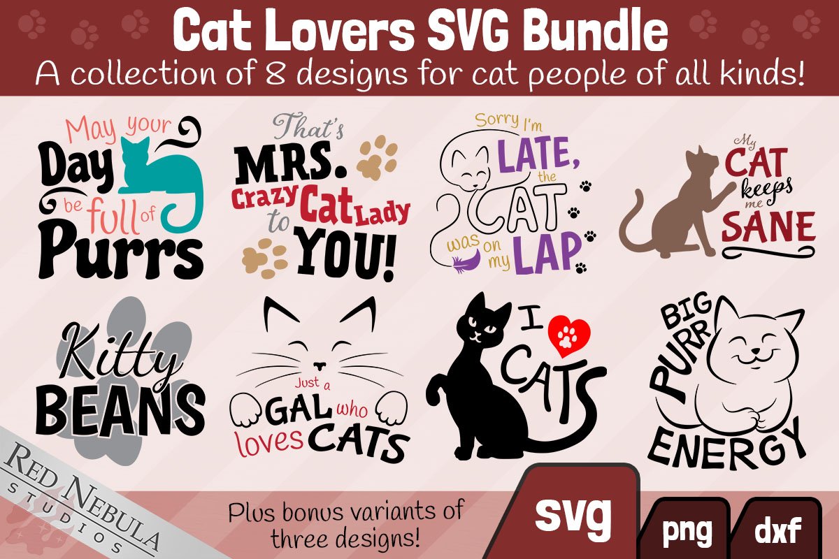 Cat Lovers SVG Bundle | 8 Cat SVG / Sublimation Variants