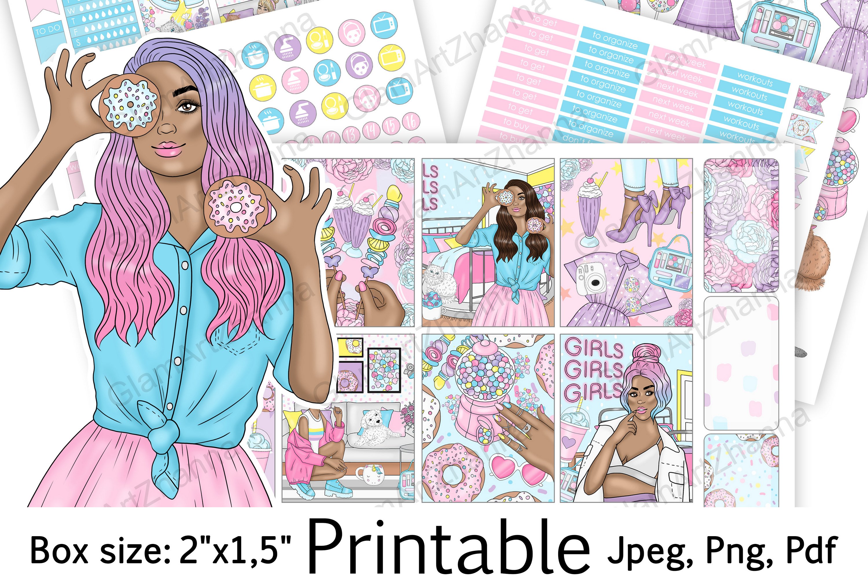 African American Printable Sweet Girl Box Size 2"x1,5"