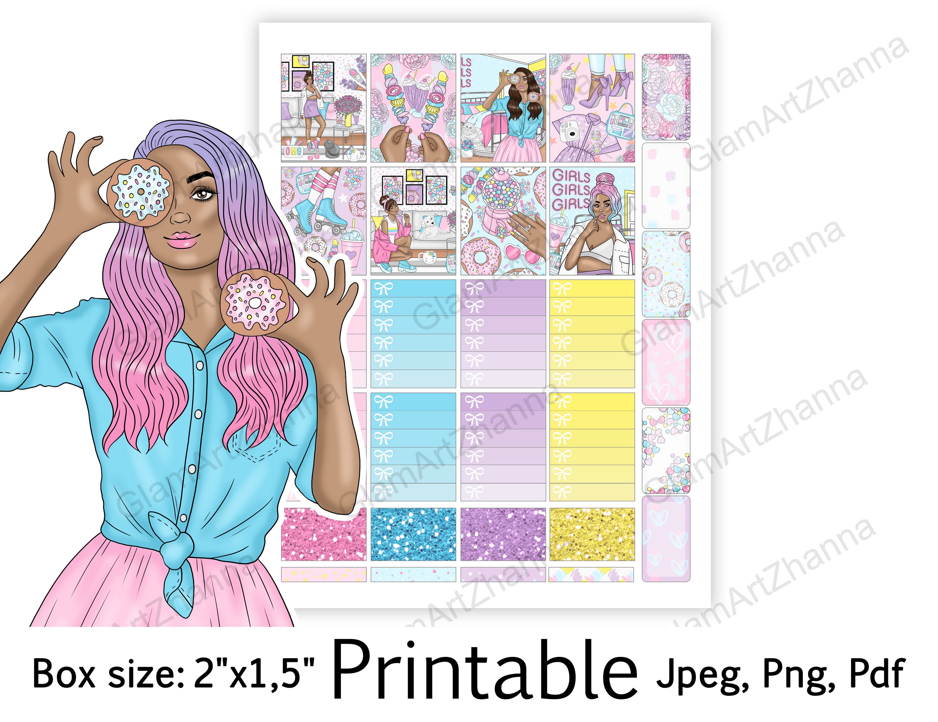 African American Printable Sweet Girl Box Size 2"x1,5" 2