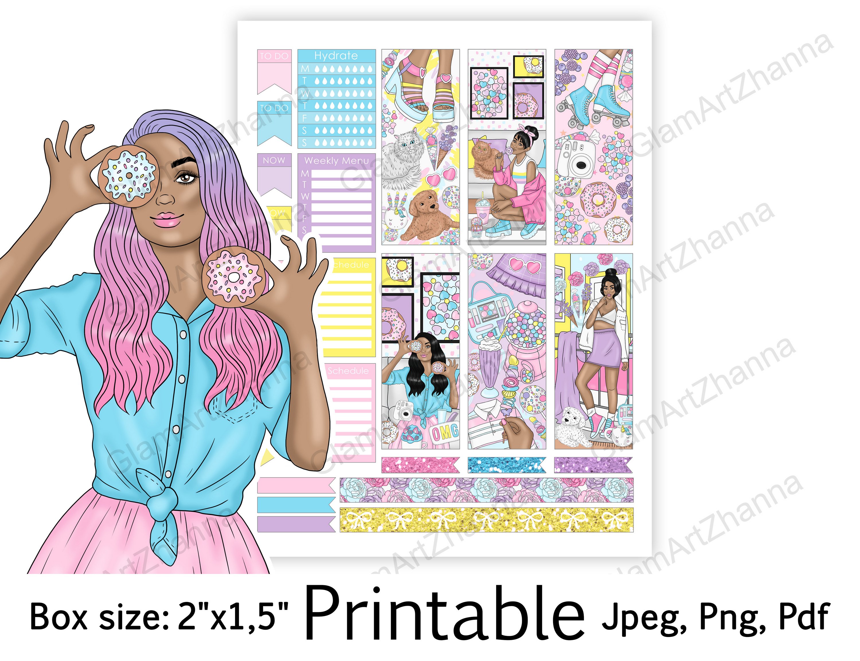 African American Printable Sweet Girl Box Size 2"x1,5" 3