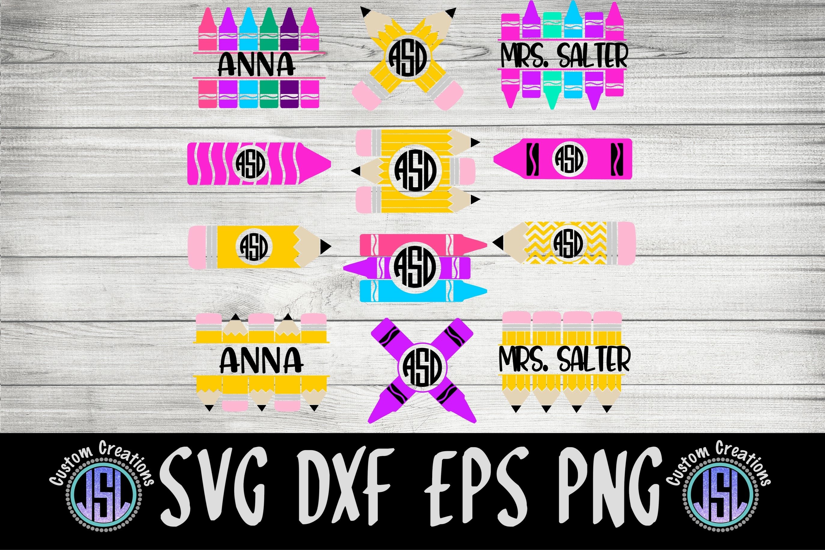 Crayon Pencil Monogram Bundle Set of 12 | SVG EPS DXF PNG