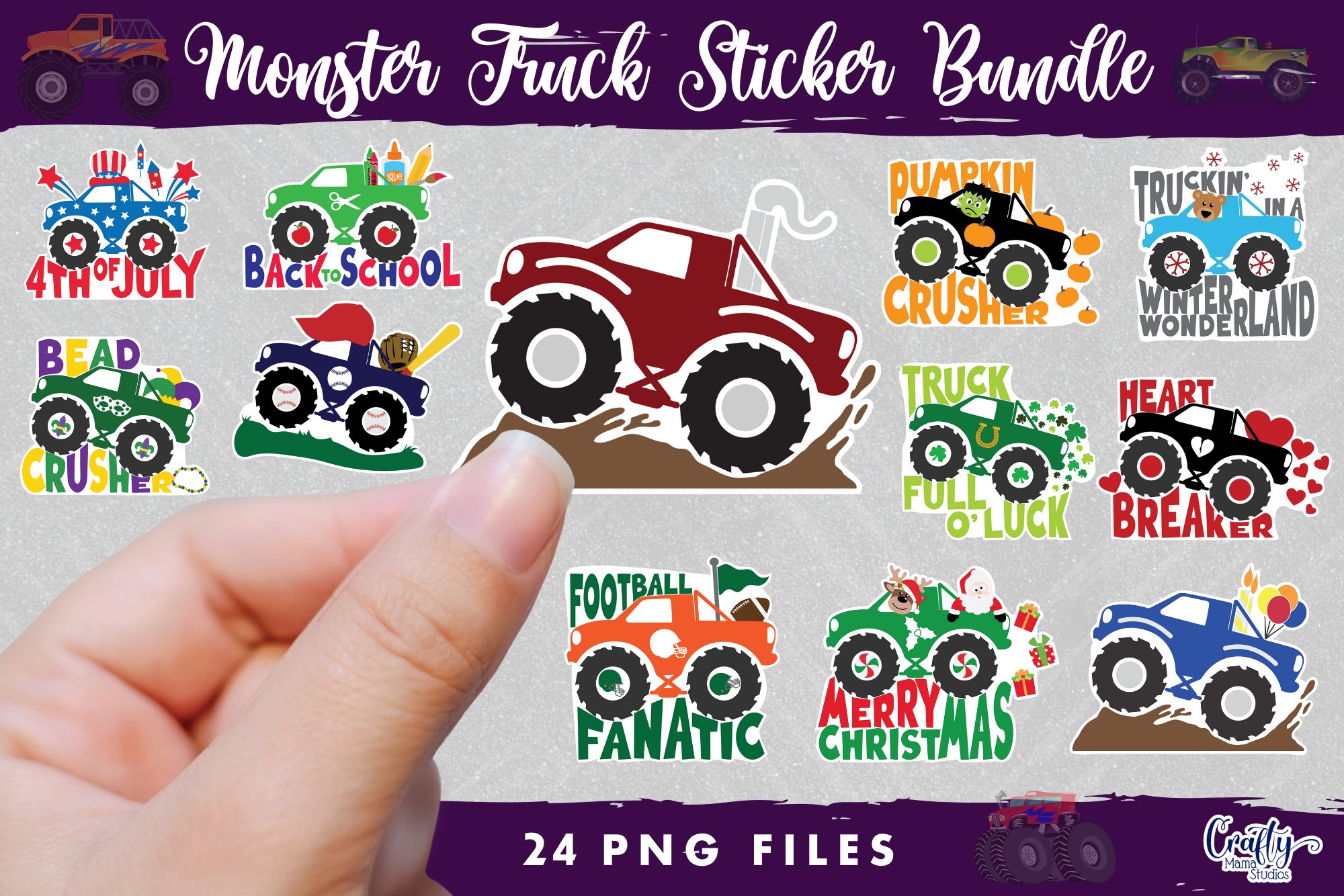 Monster Truck Stickers Bundle | Holiday Truck Quotes Png