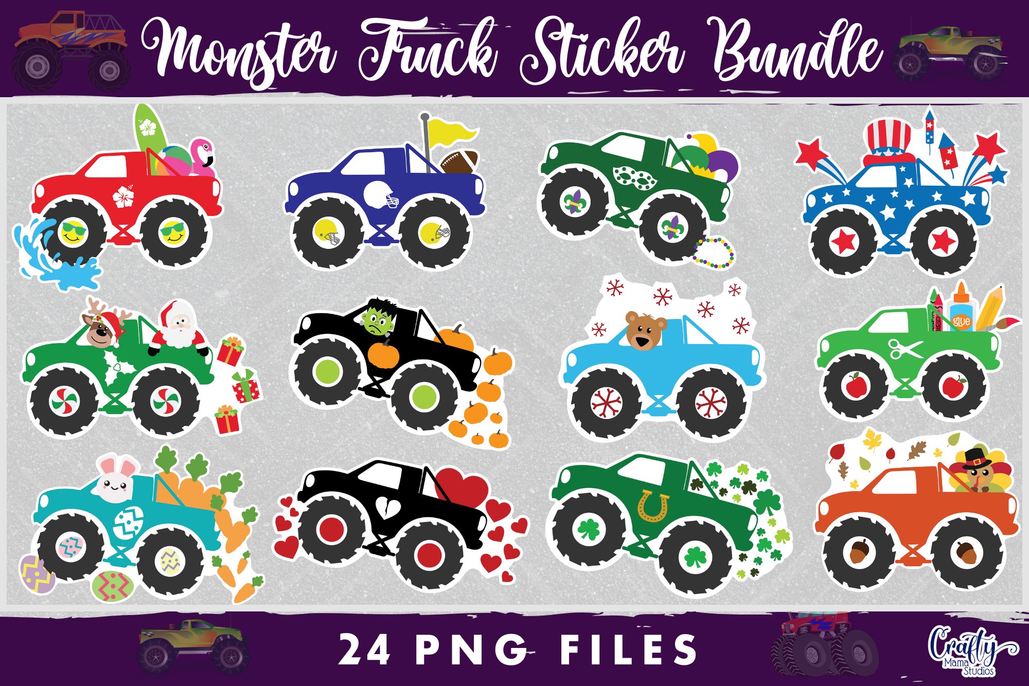 Monster Truck Stickers Bundle | Holiday Truck Quotes Png 2
