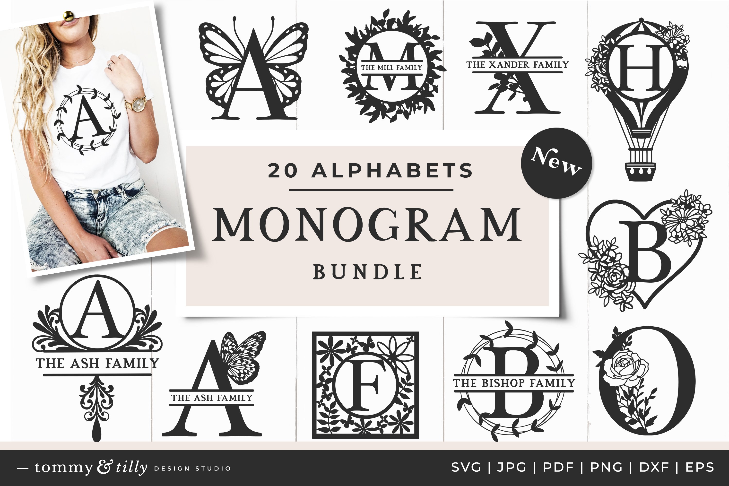 20 Alphabet Monogram SVG Bundle Cut Files