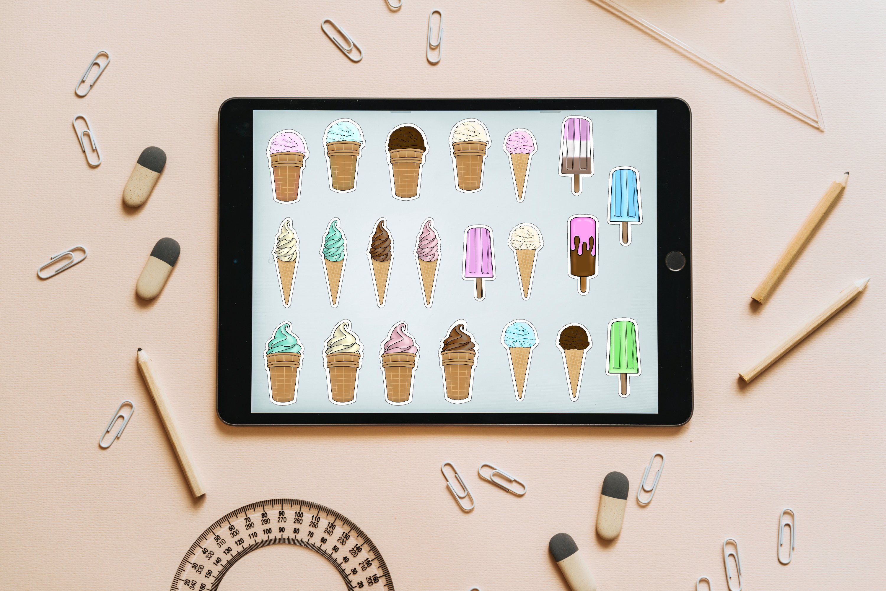 Stickers Print And Cut and GoodNotes,Summer food,Ice cream 3