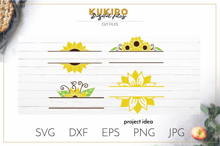 Sunflower Bundle SVG -Sunflower Wreath Monogram Split frame 3