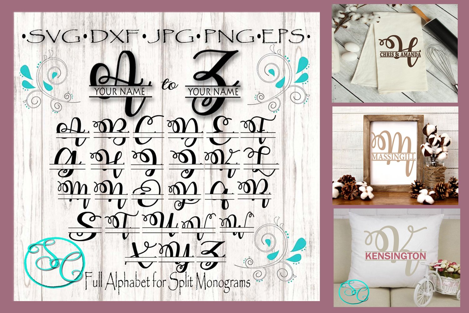 SVG Split Monogram Full Alphabet Set
