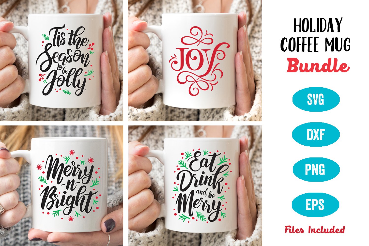 Holiday SVG Bundle, Holiday Coffee Mug Bundle, Holiday Wine