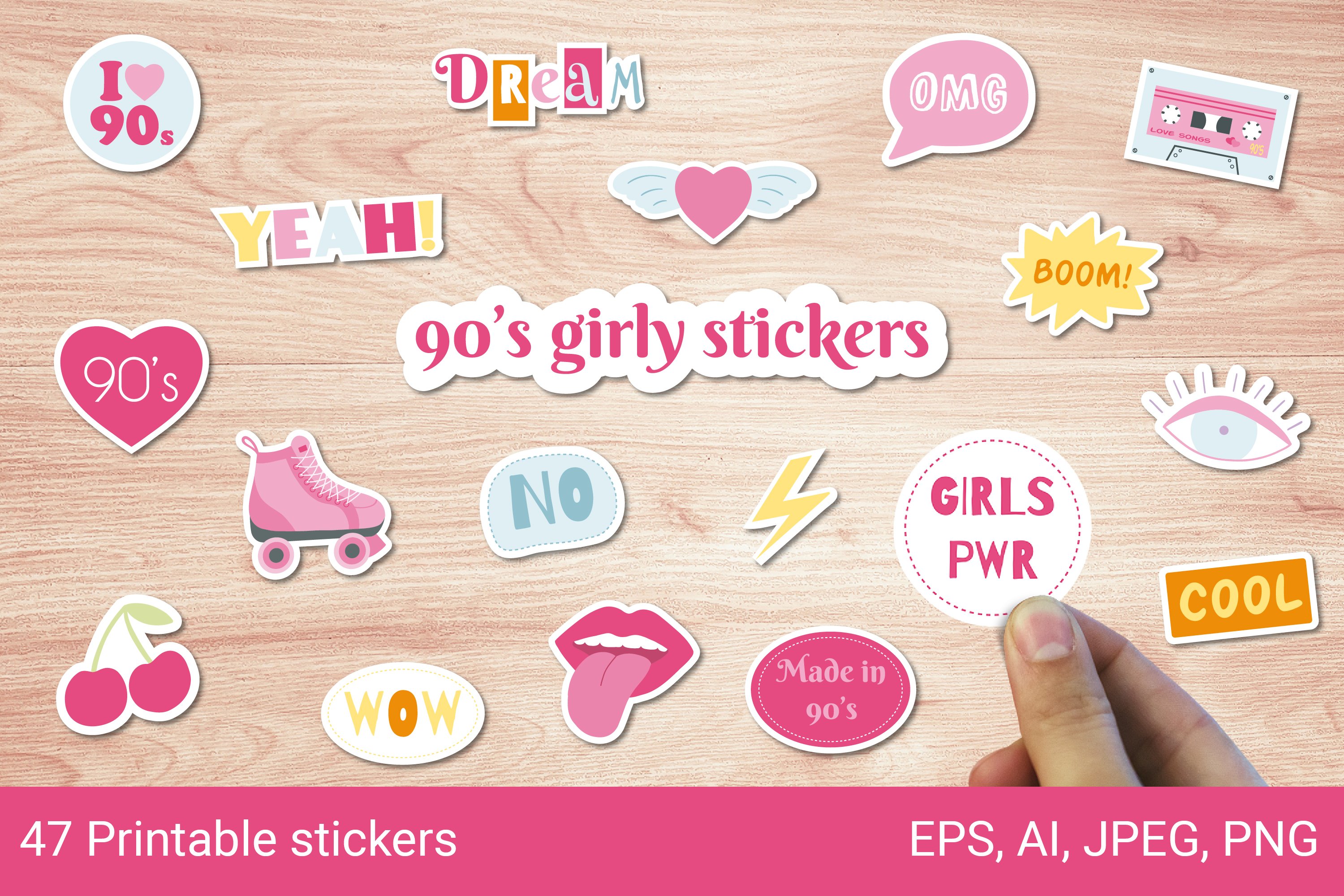 90s Girly Stickers - 47 Printable Stickers Mega Bundle