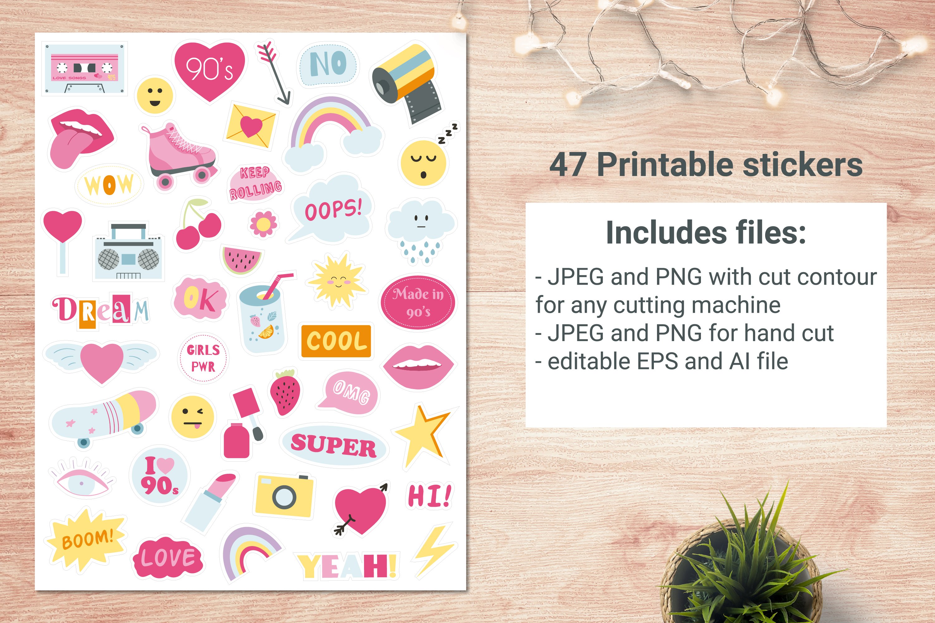 90s Girly Stickers - 47 Printable Stickers Mega Bundle 2