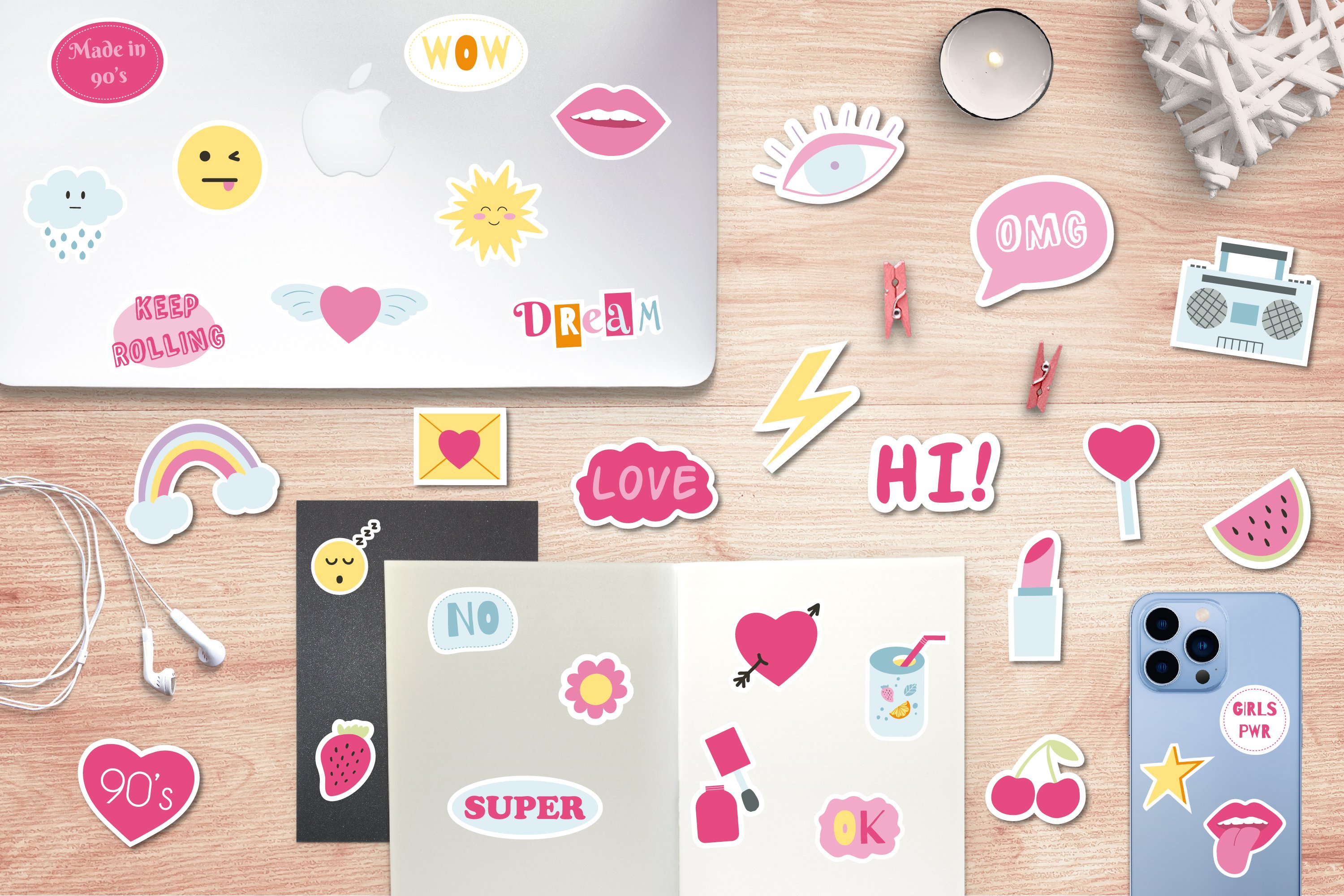 90s Girly Stickers - 47 Printable Stickers Mega Bundle 3