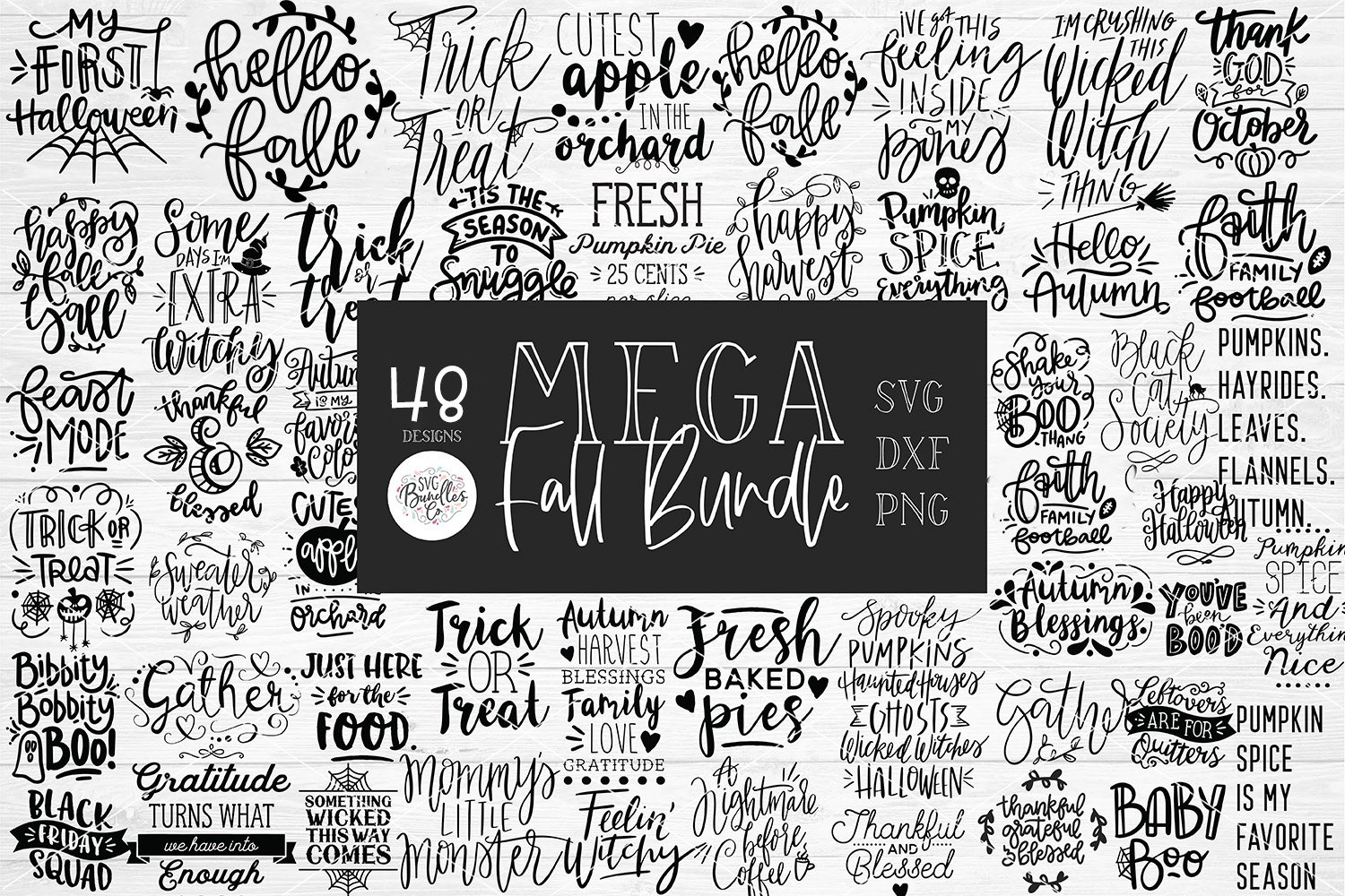 MEGA FALL BUNDLE Hand Lettered SVG Files DXF PNG