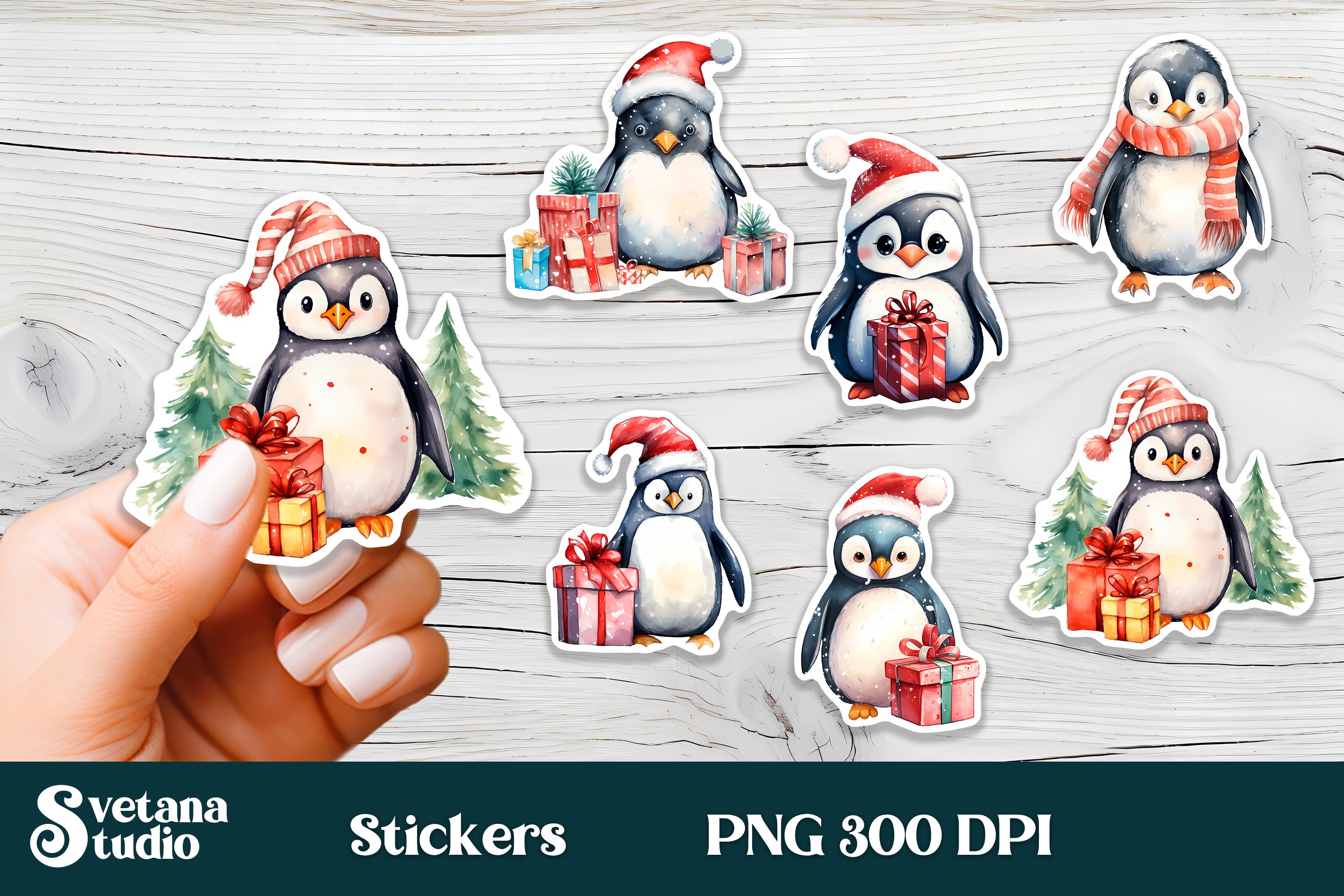 Christmas penguin stickers | Printable Christmas sticker