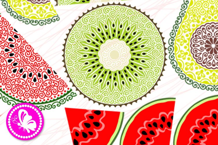 Bundle Tropical fruits Mandalas Zentangle watermelon avocado 2