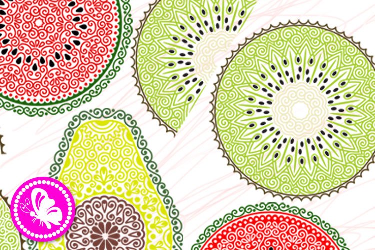 Bundle Tropical fruits Mandalas Zentangle watermelon avocado 3