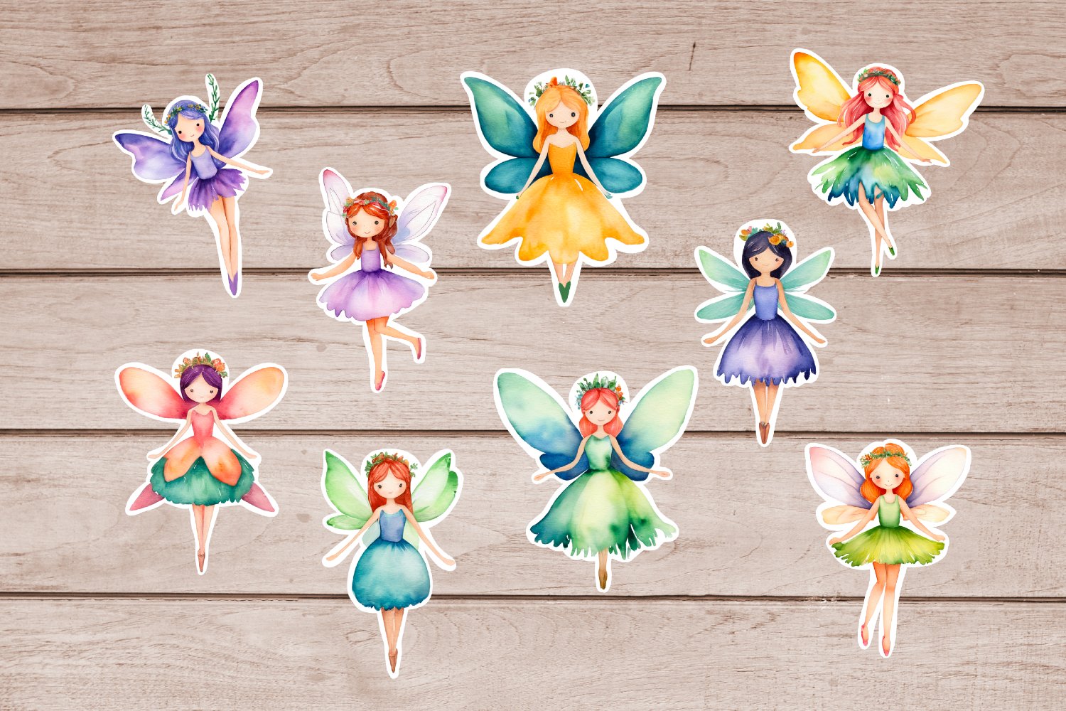 Fairy Stickers Bundle in Watercolor 9 Designs 2