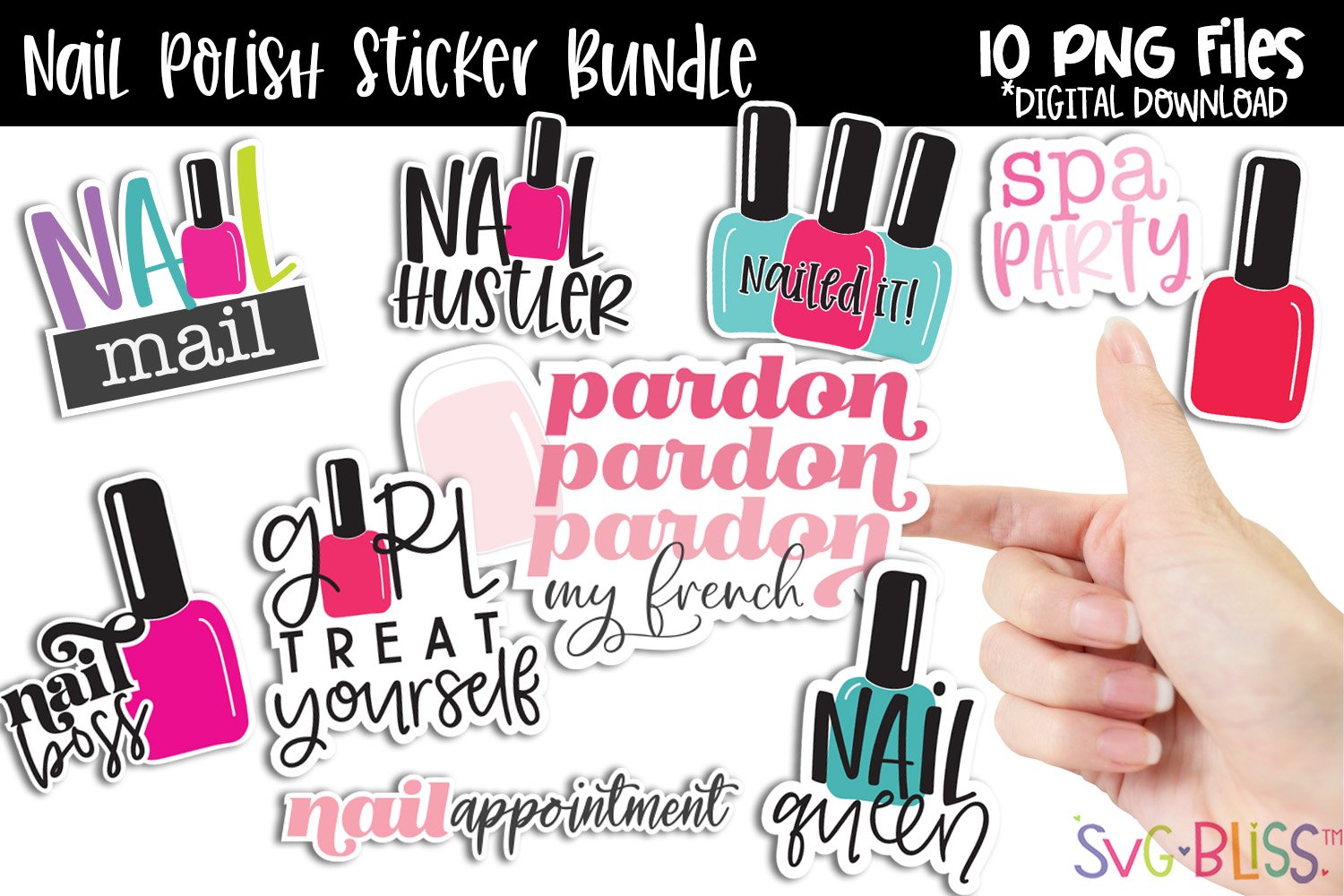 Nail Polish Printable Stickers Bundle- 10 PNG Stickers 2