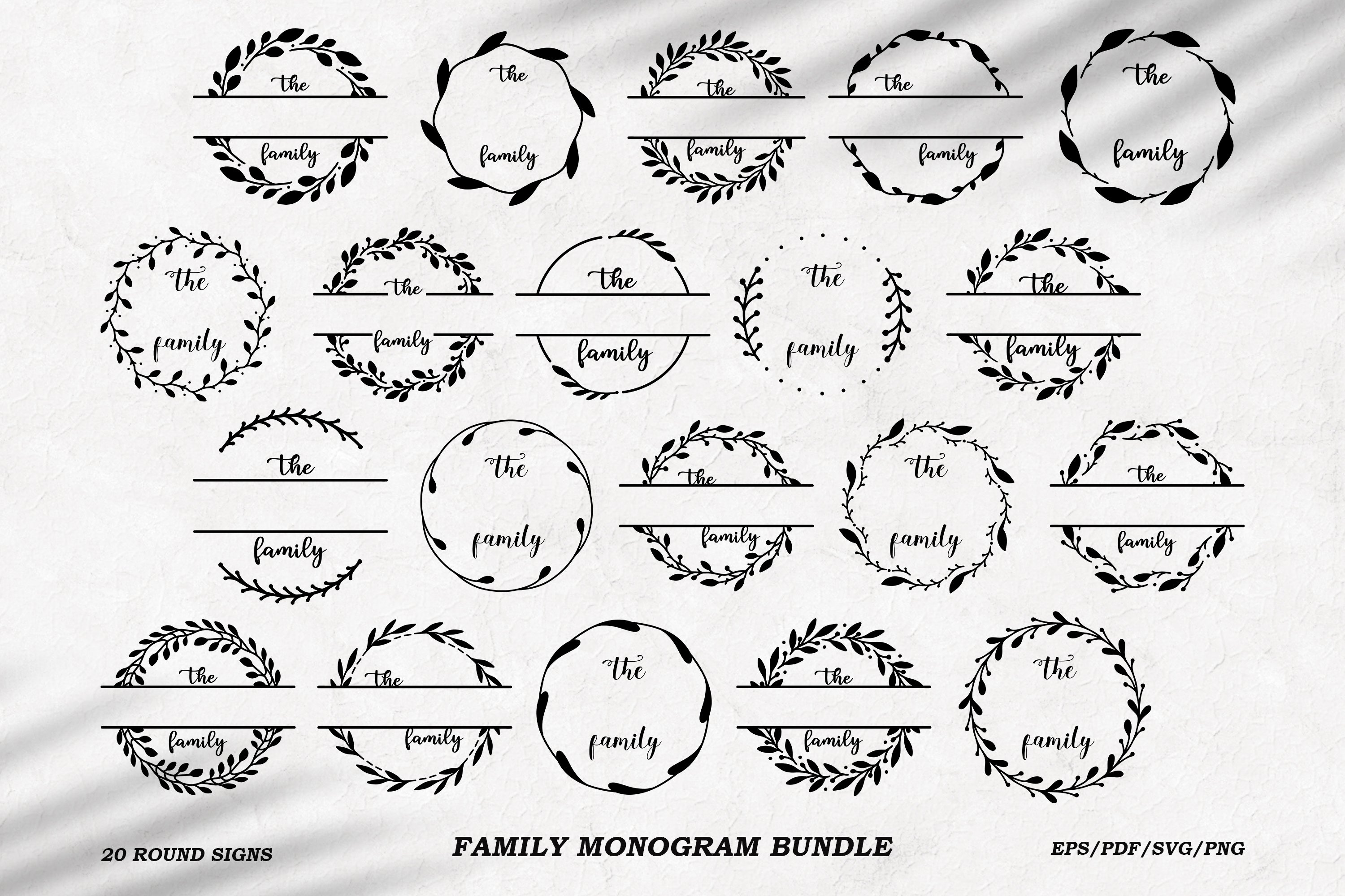 Family monogram bundle. Round signs collection