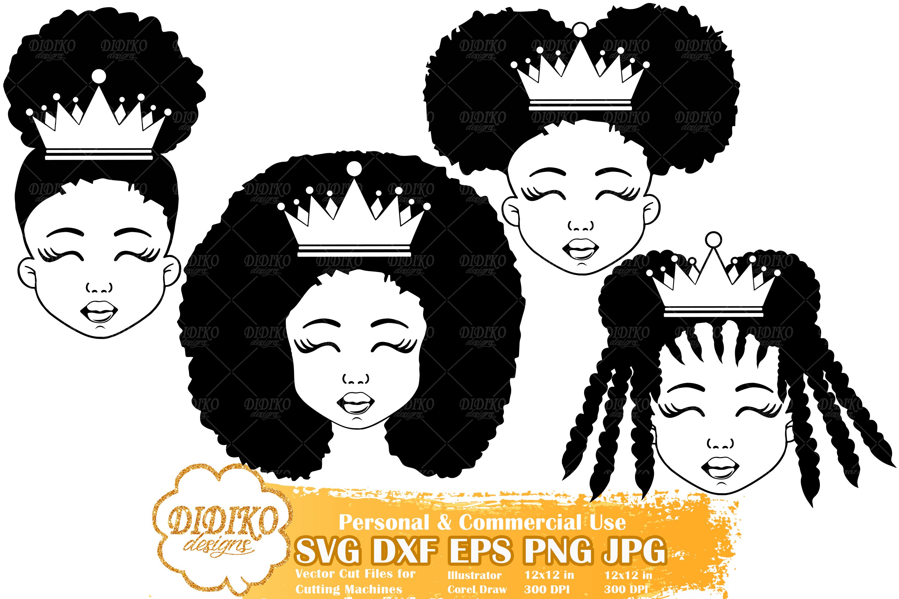 Black Girl Bundle SVG | Black Princess SVG | Silhouette SVG
