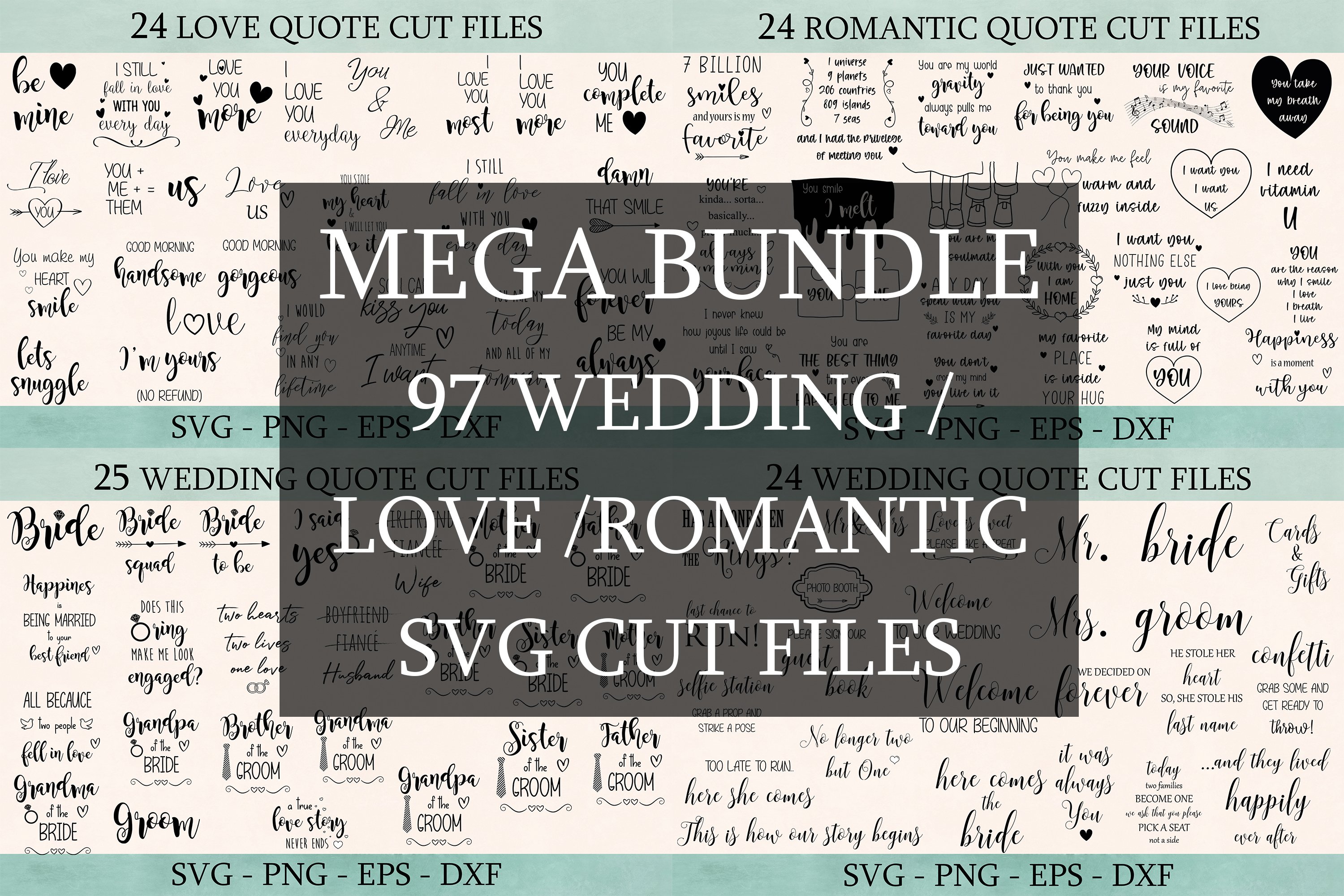 Mega Wedding SVG Bundle, Romantic Love Quote Cut Files