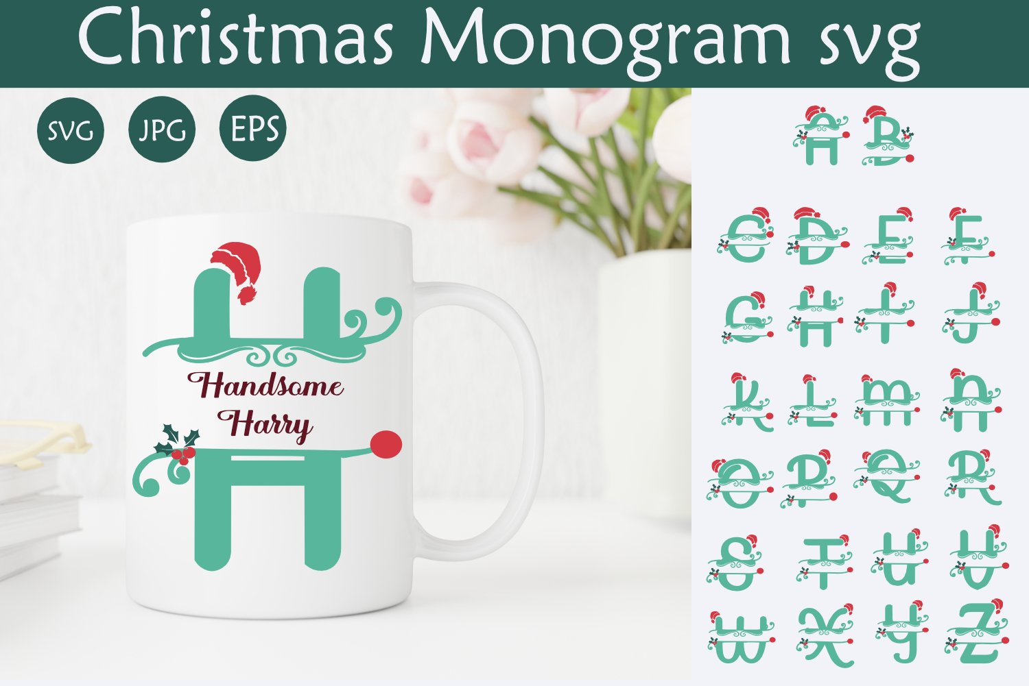 Christmas Split Monogram SVG/ Alphabet Bundle
