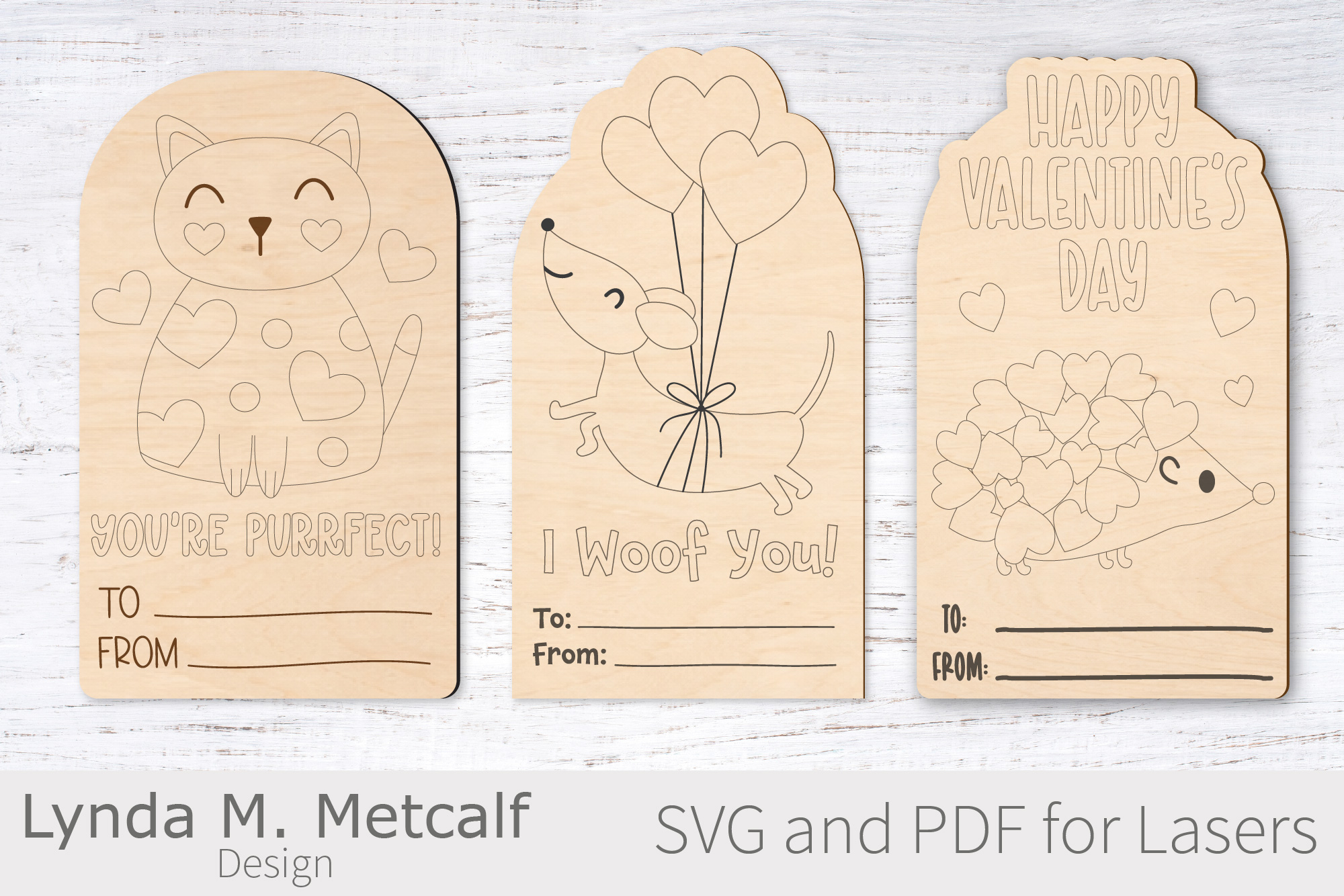 Cat, Dog and Hedgehog Paintable Valentine Card Laser Svg
