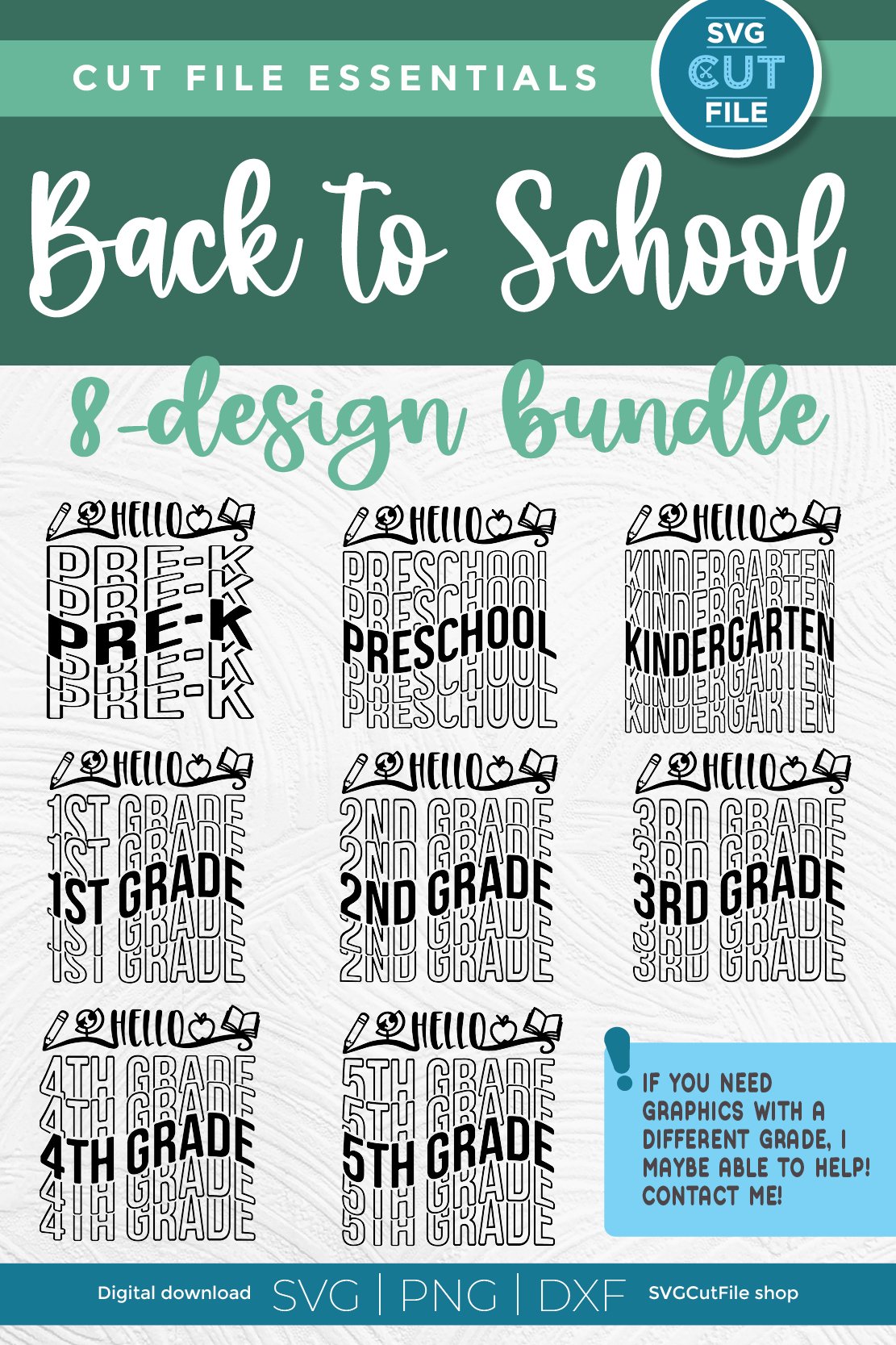 School bundle svg with Pre-K, 1st grade, 2nd grade, 3rd, etc 3