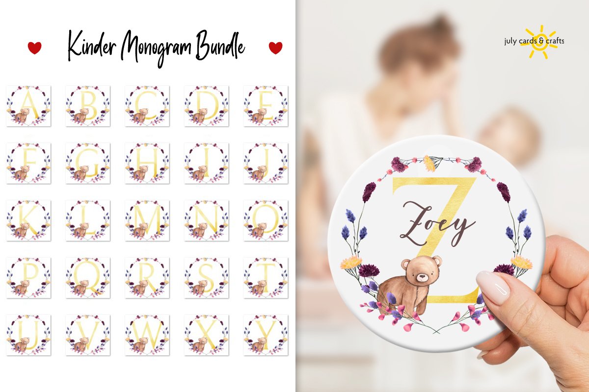 Kids Monogram Bundle. Cute Bear