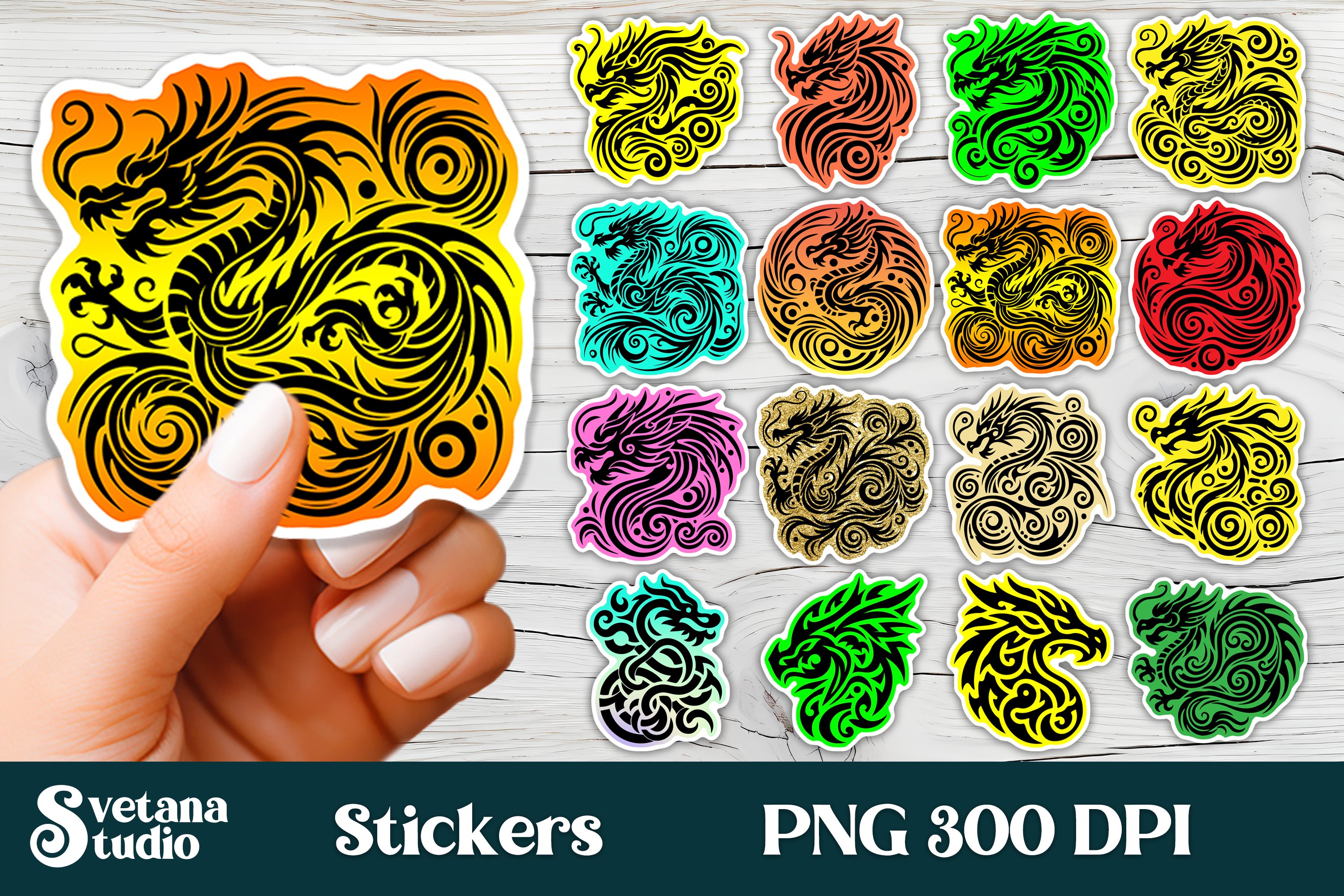 Dragon stickers PNG bundle | Animal sticker printable