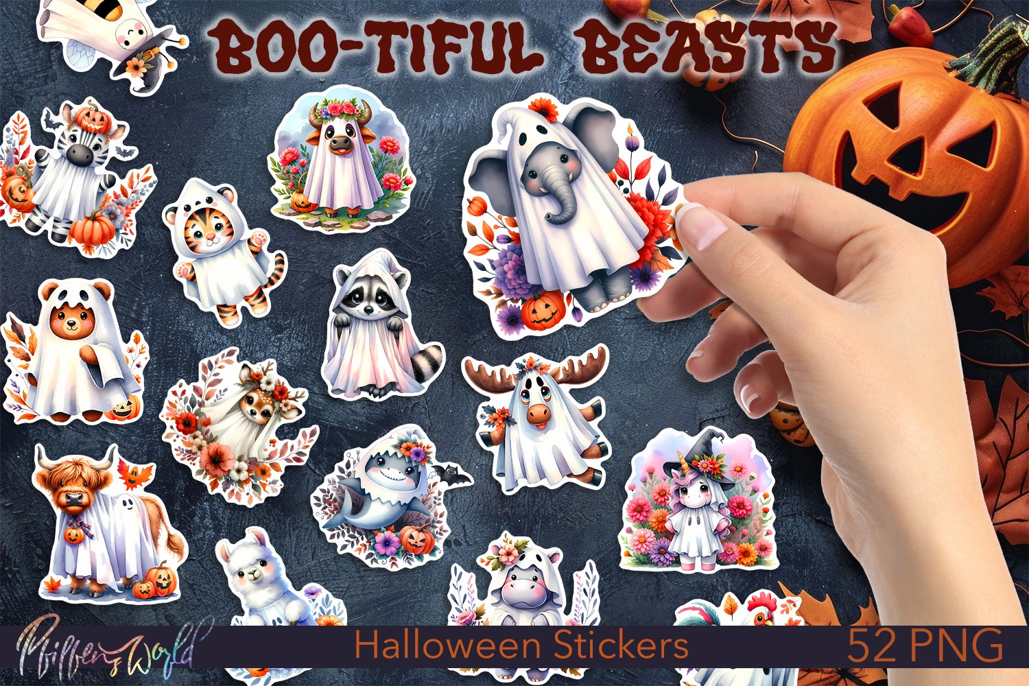 Halloween Stickers Bundle | Cute animals in ghost costumes