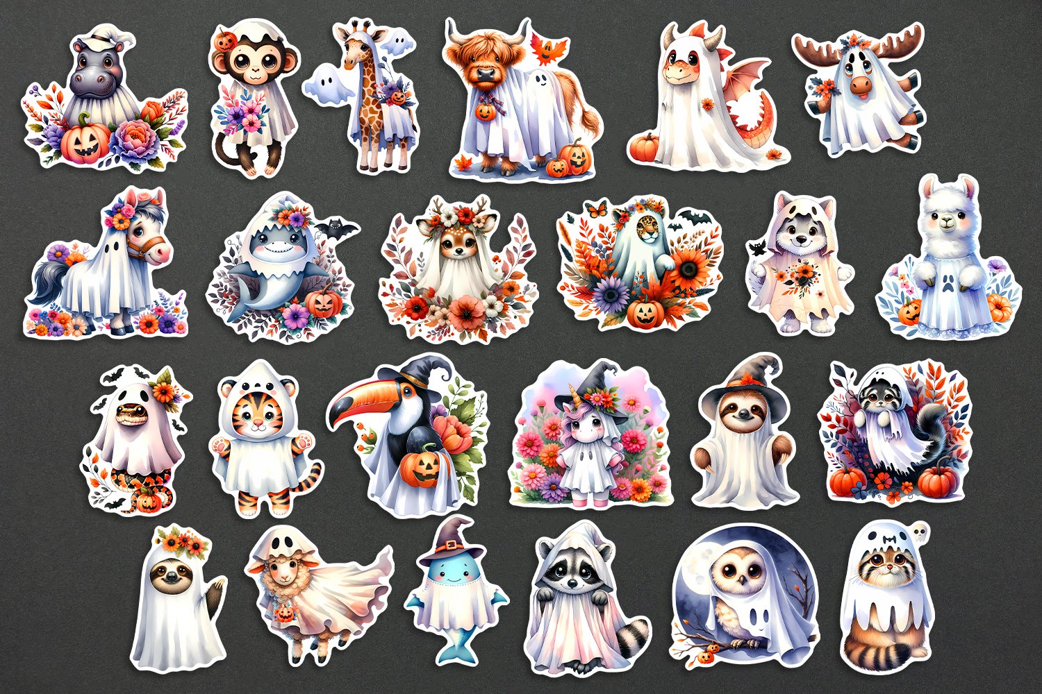 Halloween Stickers Bundle | Cute animals in ghost costumes 2
