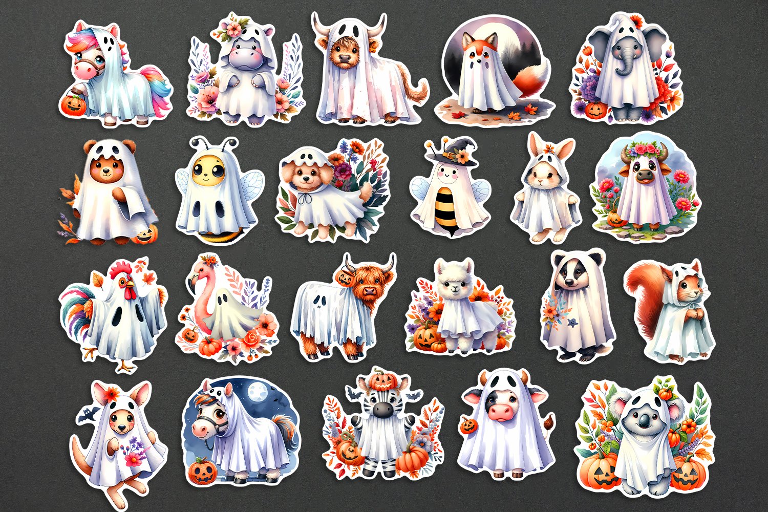 Halloween Stickers Bundle | Cute animals in ghost costumes 3