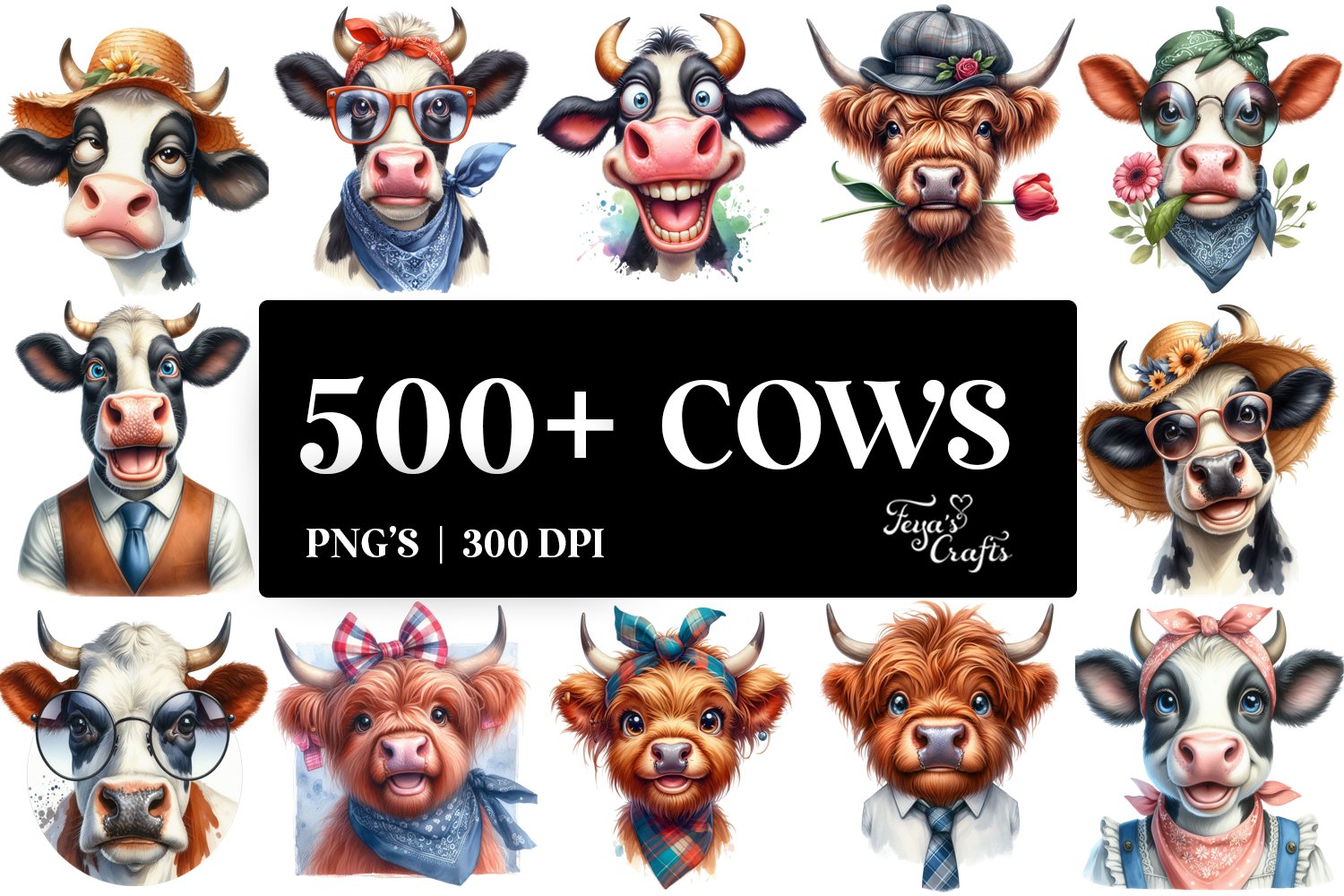 500 Cows Clipart Mega Sublimation Bundle