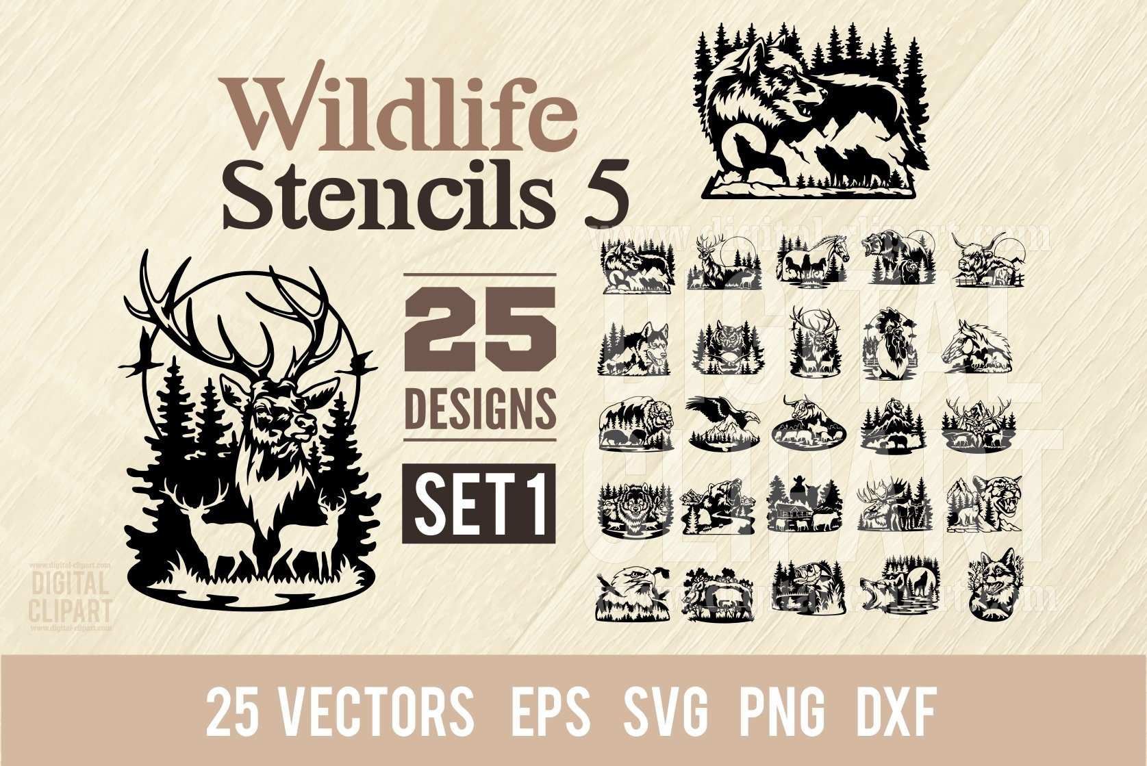 Wildlife Stencils SVG - BUNDLE 25 Designs Set 1