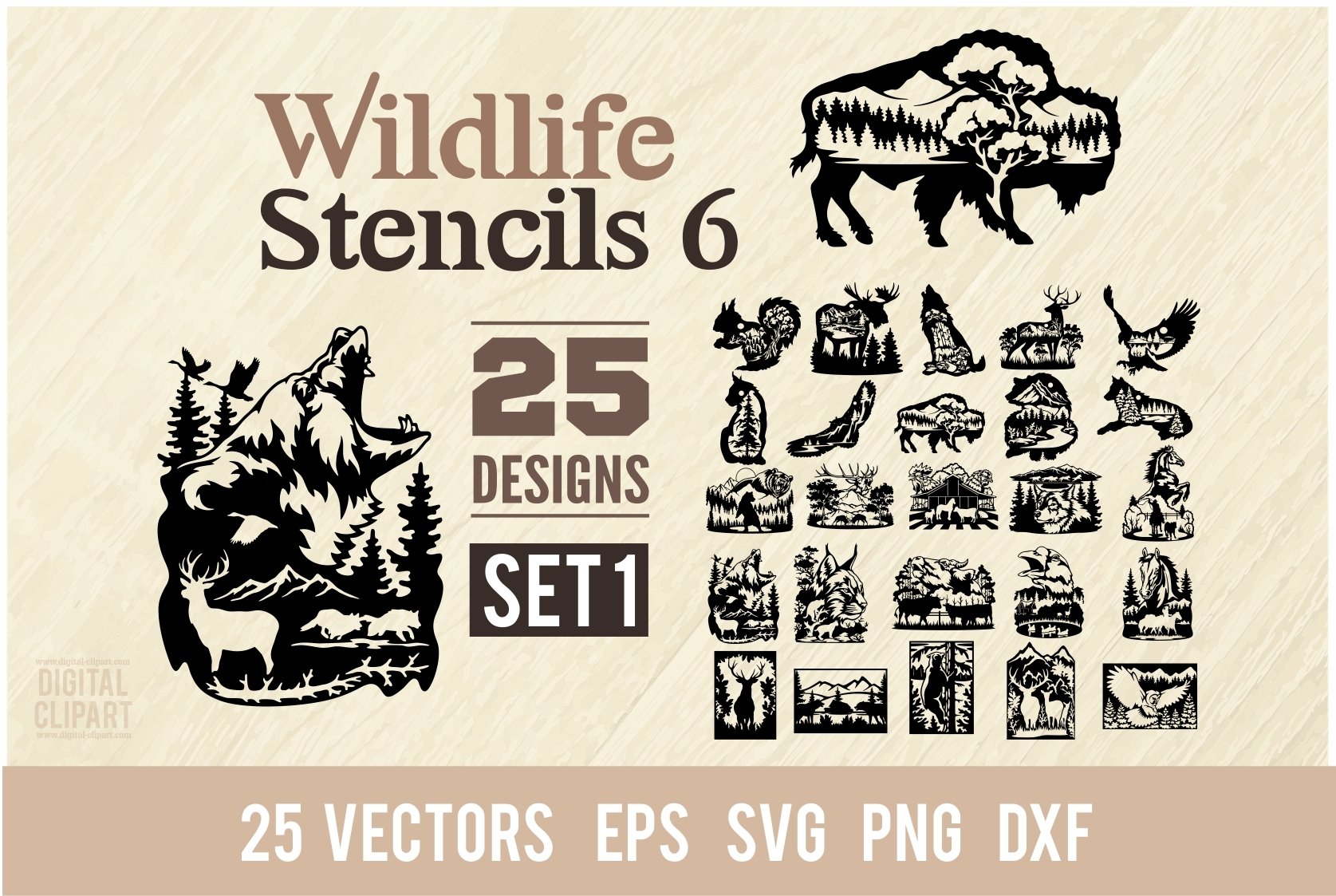 Wildlife Stencils BUNDLE 25 SVG, Set 1 - Cut Files bundle