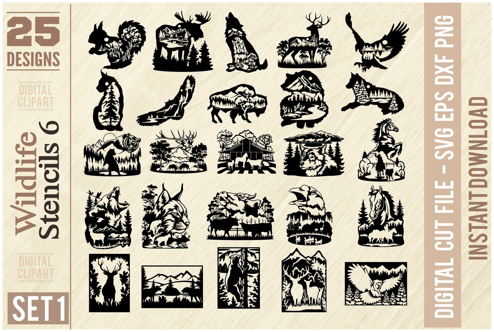 Wildlife Stencils BUNDLE 25 SVG, Set 1 - Cut Files bundle 2