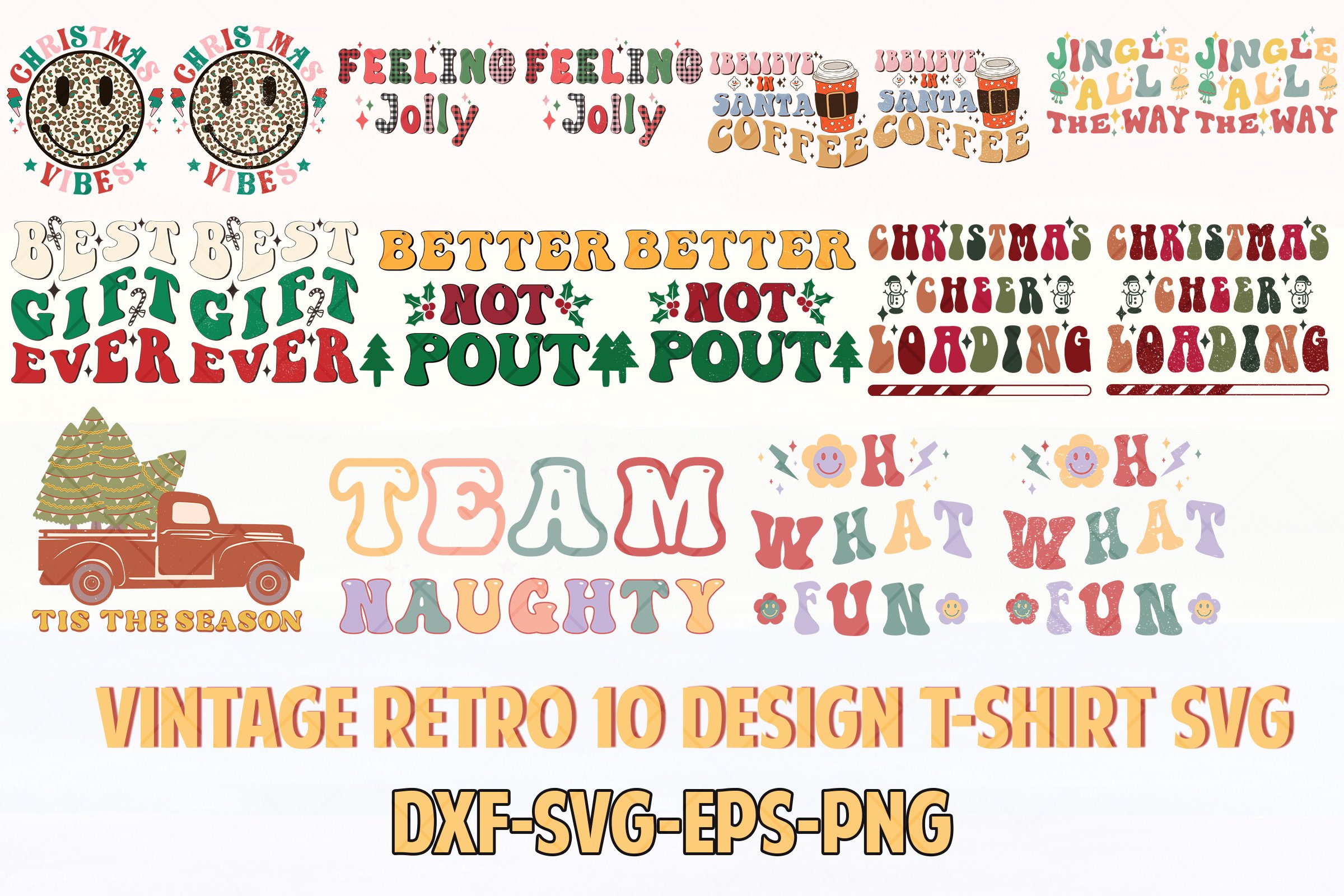 Retro Vintage Christmas,Dundles 10 Designs, Shirt Design SVG