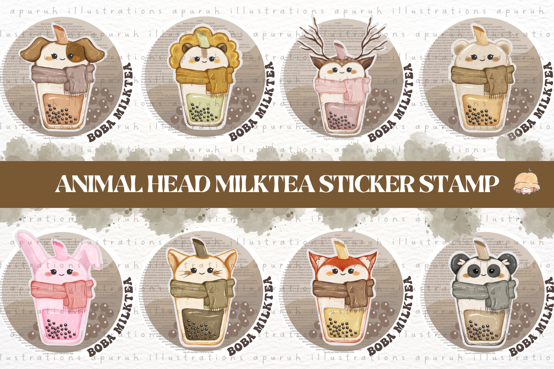 Animal Head Bubble Tea Digital Sticker
