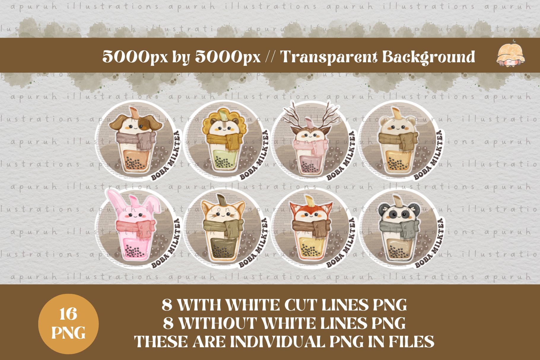 Animal Head Bubble Tea Digital Sticker 2