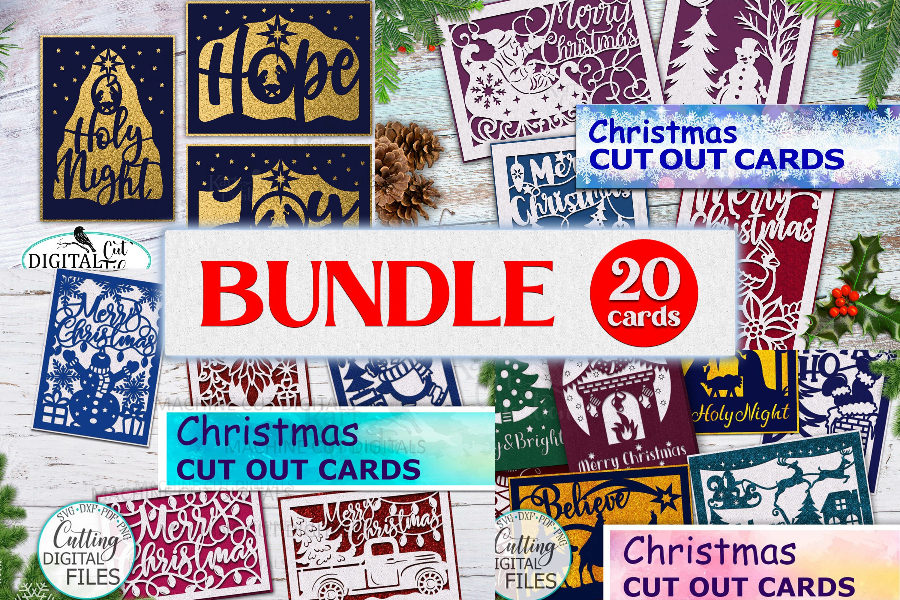 Christmas cut out card bundle svg dxf plotter laser cut file