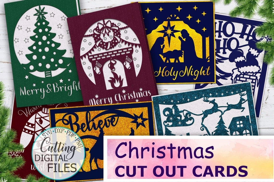 Christmas cut out card bundle svg dxf plotter laser cut file 3