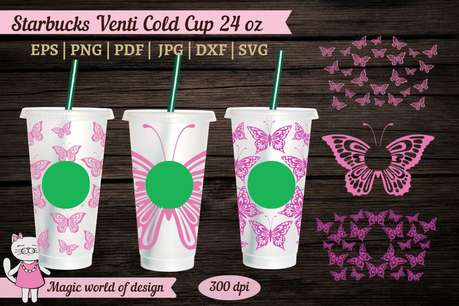 Butterfly svg wrap for tumbler 24 oz venti cold cup bundles