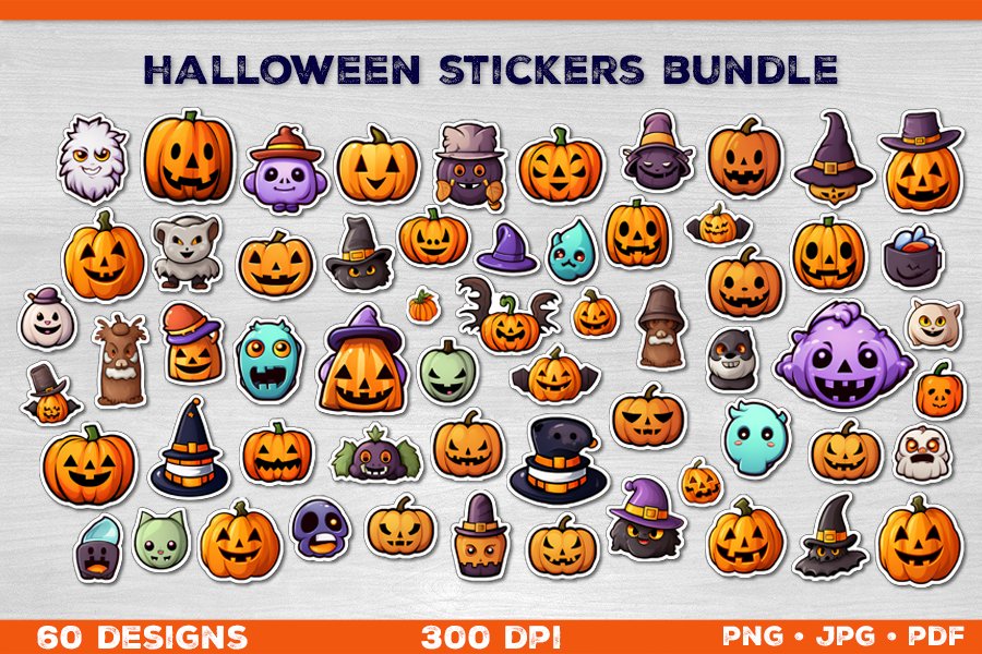 Halloween stickers PNG. Bundle of stickers for Halloween