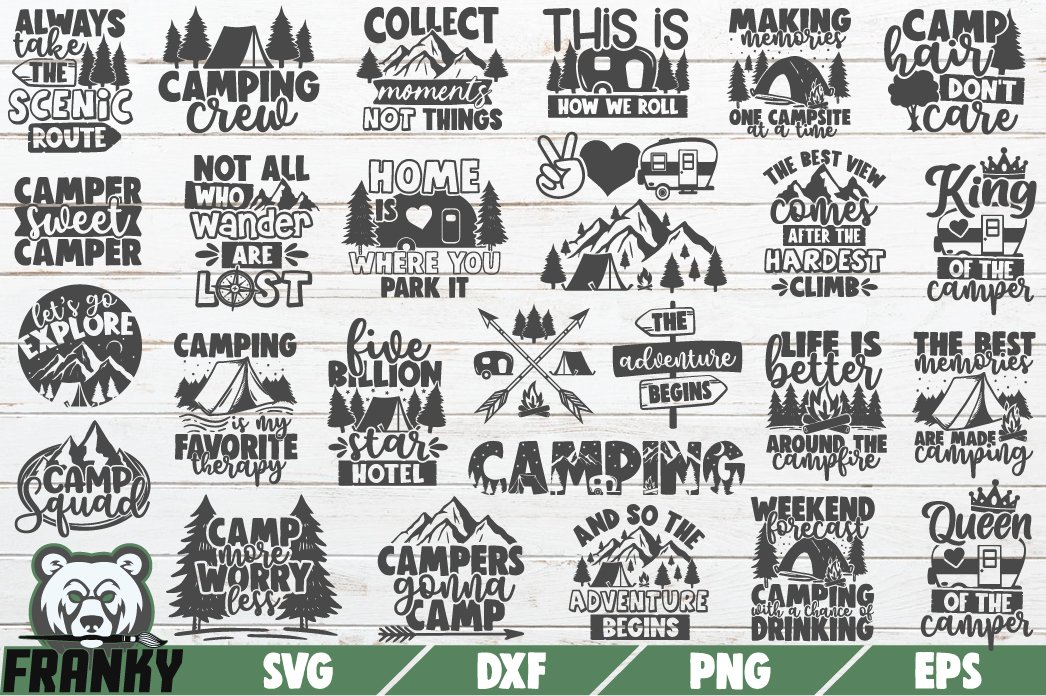 Camping SVG Bundle - 27 Designs - Cut files / SVG DXF PNG EP