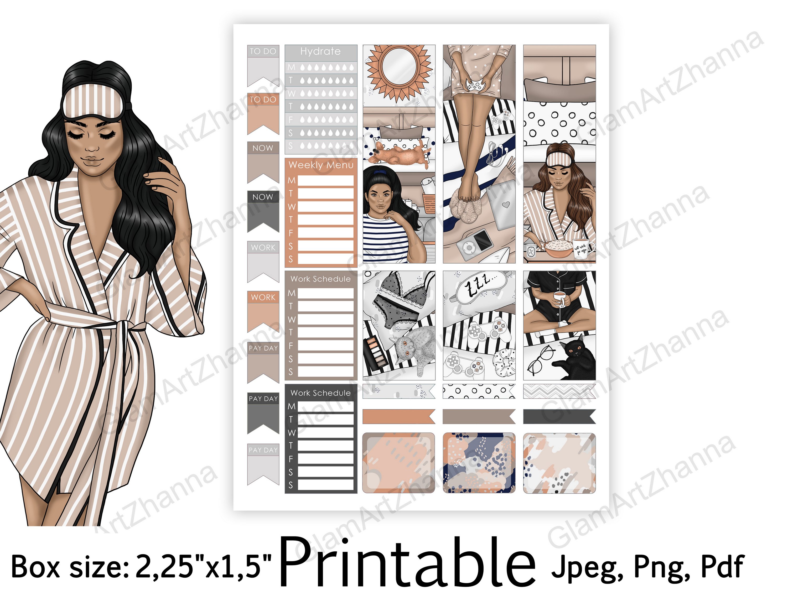 African American Lazy Day Printable Box Size 2,25"x1,5" 3