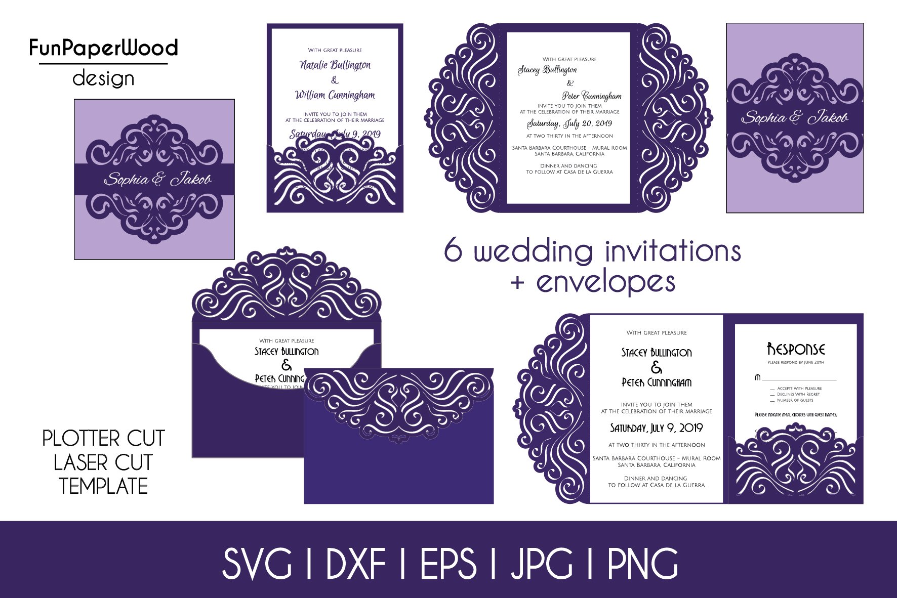 6 Wedding invitation templates SVG DXF EPS cut files