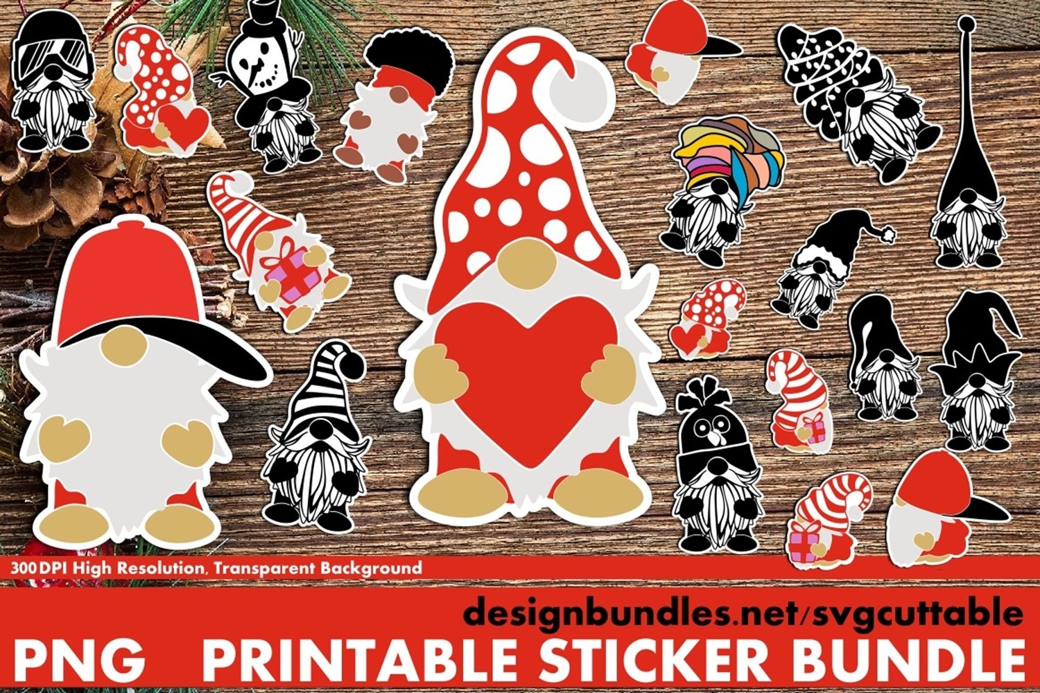 Christmas Sticker Bundle, Santa Claus Png, Gnomes Sticker